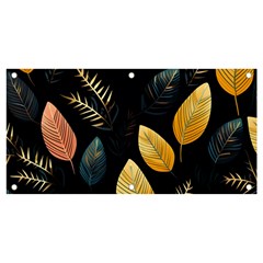 Gold Yellow Leaves Fauna Dark Background Dark Black Background Black Nature Forest Texture Wall Wall Banner And Sign 4  X 2  by Bedest