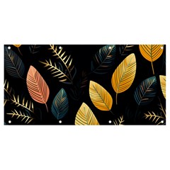 Gold Yellow Leaves Fauna Dark Background Dark Black Background Black Nature Forest Texture Wall Wall Banner And Sign 8  X 4  by Bedest