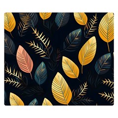 Gold Yellow Leaves Fauna Dark Background Dark Black Background Black Nature Forest Texture Wall Wall Premium Plush Fleece Blanket (small) by Bedest