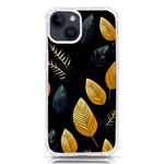 Gold Yellow Leaves Fauna Dark Background Dark Black Background Black Nature Forest Texture Wall Wall iPhone 14 TPU UV Print Case Front