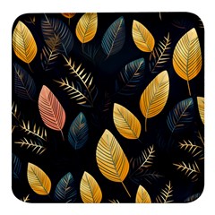 Gold Yellow Leaves Fauna Dark Background Dark Black Background Black Nature Forest Texture Wall Wall Square Glass Fridge Magnet (4 Pack) by Bedest