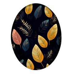 Gold Yellow Leaves Fauna Dark Background Dark Black Background Black Nature Forest Texture Wall Wall Oval Glass Fridge Magnet (4 Pack)