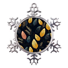 Gold Yellow Leaves Fauna Dark Background Dark Black Background Black Nature Forest Texture Wall Wall Metal Large Snowflake Ornament by Bedest