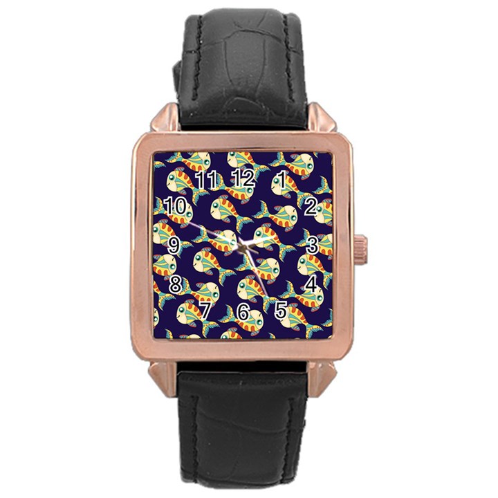 Fish Abstract Animal Art Nature Texture Water Pattern Marine Life Underwater Aquarium Aquatic Rose Gold Leather Watch 