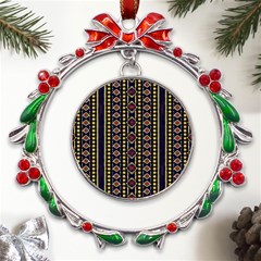 Background Art Pattern Design Metal X mas Wreath Ribbon Ornament by Bedest