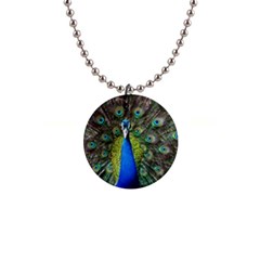 Peacock Bird Feathers Pheasant Nature Animal Texture Pattern 1  Button Necklace by Bedest