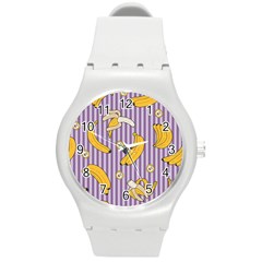 Pattern Bananas Fruit Tropical Seamless Texture Graphics Round Plastic Sport Watch (m)