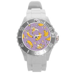 Pattern Bananas Fruit Tropical Seamless Texture Graphics Round Plastic Sport Watch (l) by Bedest