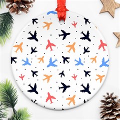 Airplane Pattern Plane Aircraft Fabric Style Simple Seamless Ornament (round) by Bedest