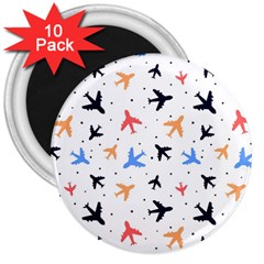 Airplane Pattern Plane Aircraft Fabric Style Simple Seamless 3  Magnets (10 Pack)  by Bedest