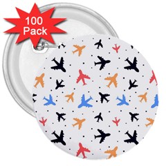 Airplane Pattern Plane Aircraft Fabric Style Simple Seamless 3  Buttons (100 Pack)  by Bedest