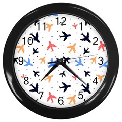 Airplane Pattern Plane Aircraft Fabric Style Simple Seamless Wall Clock (black) by Bedest