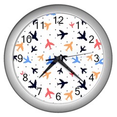 Airplane Pattern Plane Aircraft Fabric Style Simple Seamless Wall Clock (silver) by Bedest