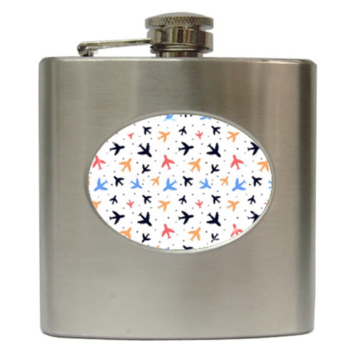 Airplane Pattern Plane Aircraft Fabric Style Simple Seamless Hip Flask (6 oz)