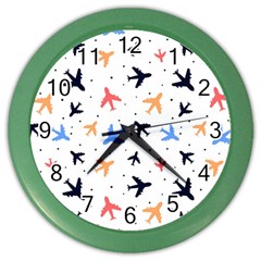 Airplane Pattern Plane Aircraft Fabric Style Simple Seamless Color Wall Clock by Bedest