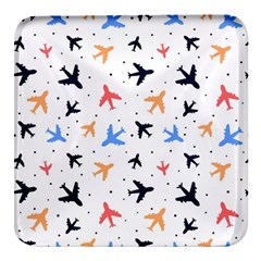 Airplane Pattern Plane Aircraft Fabric Style Simple Seamless Square Glass Fridge Magnet (4 Pack) by Bedest