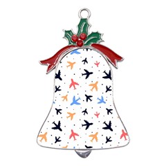 Airplane Pattern Plane Aircraft Fabric Style Simple Seamless Metal Holly Leaf Bell Ornament by Bedest