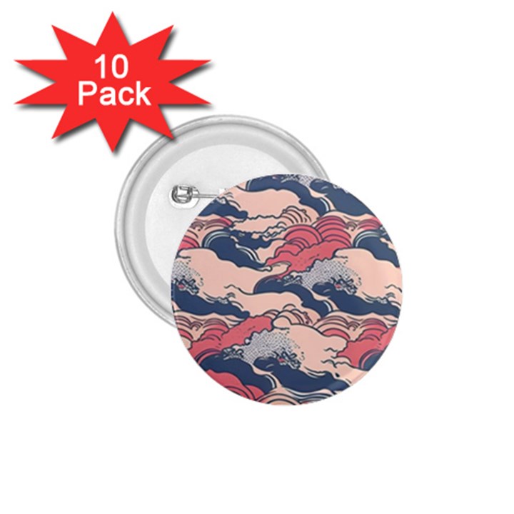 Waves Ocean Sea Water Pattern Rough Seas Digital Art Nature Nautical 1.75  Buttons (10 pack)