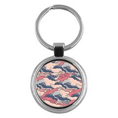 Waves Ocean Sea Water Pattern Rough Seas Digital Art Nature Nautical Key Chain (round) by Bedest