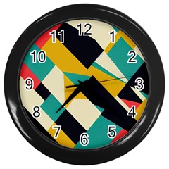 Geometric Pattern Retro Colorful Abstract Wall Clock (black) by Bedest