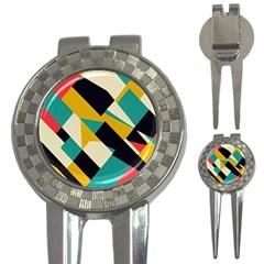 Geometric Pattern Retro Colorful Abstract 3-in-1 Golf Divots by Bedest