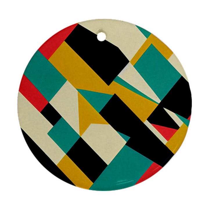 Geometric Pattern Retro Colorful Abstract Round Ornament (Two Sides)