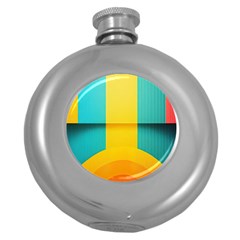 Colorful Rainbow Pattern Digital Art Abstract Minimalist Minimalism Round Hip Flask (5 Oz) by Bedest