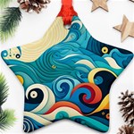 Waves Ocean Sea Abstract Whimsical Abstract Art Pattern Abstract Pattern Water Nature Moon Full Moon Ornament (Star) Front