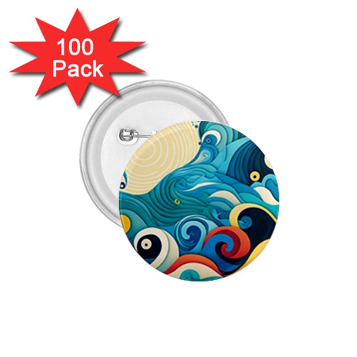 Waves Ocean Sea Abstract Whimsical Abstract Art Pattern Abstract Pattern Water Nature Moon Full Moon 1.75  Buttons (100 pack) 