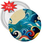 Waves Ocean Sea Abstract Whimsical Abstract Art Pattern Abstract Pattern Water Nature Moon Full Moon 3  Buttons (10 pack)  Front