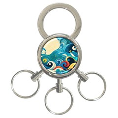 Waves Ocean Sea Abstract Whimsical Abstract Art Pattern Abstract Pattern Water Nature Moon Full Moon 3-ring Key Chain by Bedest