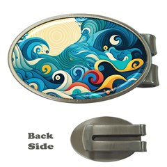 Waves Ocean Sea Abstract Whimsical Abstract Art Pattern Abstract Pattern Water Nature Moon Full Moon Money Clips (Oval) 