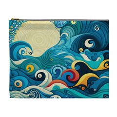 Waves Ocean Sea Abstract Whimsical Abstract Art Pattern Abstract Pattern Water Nature Moon Full Moon Cosmetic Bag (XL)