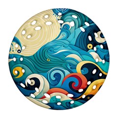 Waves Ocean Sea Abstract Whimsical Abstract Art Pattern Abstract Pattern Water Nature Moon Full Moon Ornament (Round Filigree)