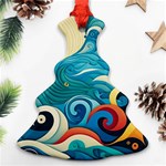 Waves Ocean Sea Abstract Whimsical Abstract Art Pattern Abstract Pattern Water Nature Moon Full Moon Christmas Tree Ornament (Two Sides) Front