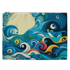 Waves Ocean Sea Abstract Whimsical Abstract Art Pattern Abstract Pattern Water Nature Moon Full Moon Cosmetic Bag (XXL)