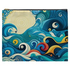 Waves Ocean Sea Abstract Whimsical Abstract Art Pattern Abstract Pattern Water Nature Moon Full Moon Cosmetic Bag (XXXL)