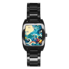 Waves Ocean Sea Abstract Whimsical Abstract Art Pattern Abstract Pattern Water Nature Moon Full Moon Stainless Steel Barrel Watch