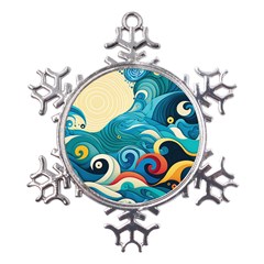 Waves Ocean Sea Abstract Whimsical Abstract Art Pattern Abstract Pattern Water Nature Moon Full Moon Metal Large Snowflake Ornament