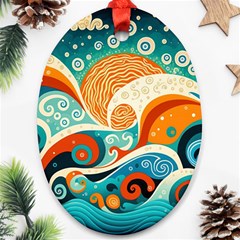 Waves Ocean Sea Abstract Whimsical Abstract Art Pattern Abstract Pattern Nature Water Seascape Ornament (oval) by Bedest