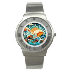 Waves Ocean Sea Abstract Whimsical Abstract Art Pattern Abstract Pattern Nature Water Seascape Stainless Steel Watch by Bedest