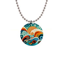 Waves Ocean Sea Abstract Whimsical Abstract Art Pattern Abstract Pattern Nature Water Seascape 1  Button Necklace by Bedest