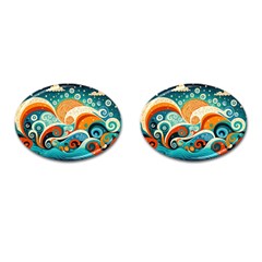 Waves Ocean Sea Abstract Whimsical Abstract Art Pattern Abstract Pattern Nature Water Seascape Cufflinks (oval) by Bedest