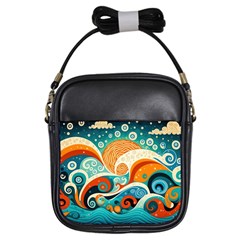 Waves Ocean Sea Abstract Whimsical Abstract Art Pattern Abstract Pattern Nature Water Seascape Girls Sling Bag by Bedest