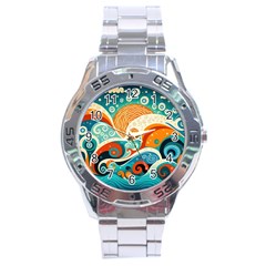 Waves Ocean Sea Abstract Whimsical Abstract Art Pattern Abstract Pattern Nature Water Seascape Stainless Steel Analogue Watch by Bedest