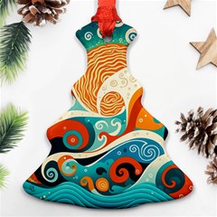 Waves Ocean Sea Abstract Whimsical Abstract Art Pattern Abstract Pattern Nature Water Seascape Ornament (christmas Tree)  by Bedest