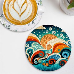 Waves Ocean Sea Abstract Whimsical Abstract Art Pattern Abstract Pattern Nature Water Seascape Uv Print Round Tile Coaster by Bedest