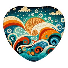 Waves Ocean Sea Abstract Whimsical Abstract Art Pattern Abstract Pattern Nature Water Seascape Heart Glass Fridge Magnet (4 Pack) by Bedest