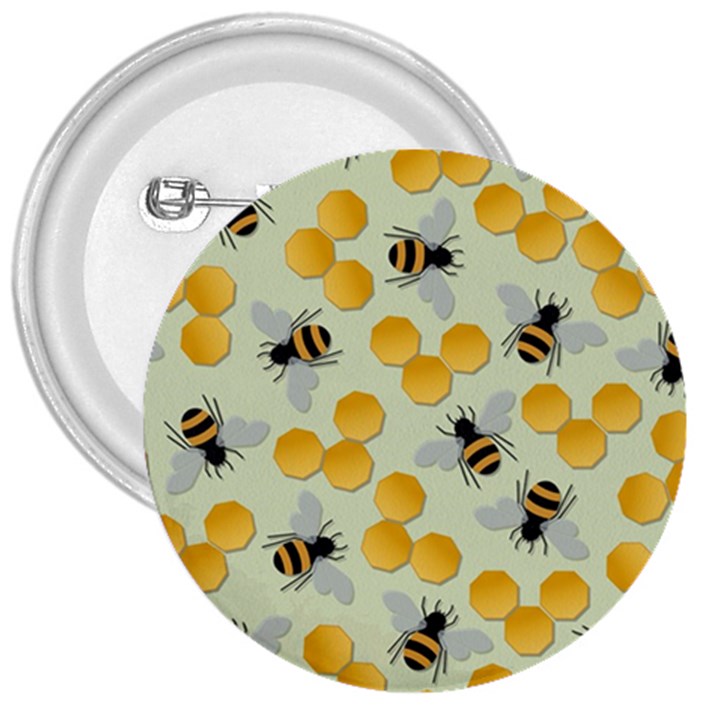 Bees Pattern Honey Bee Bug Honeycomb Honey Beehive 3  Buttons