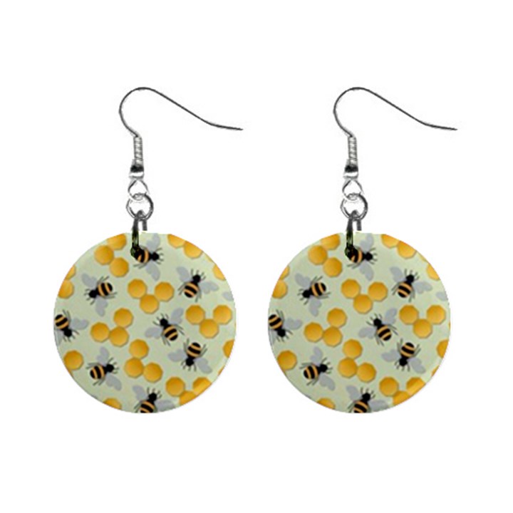 Bees Pattern Honey Bee Bug Honeycomb Honey Beehive Mini Button Earrings